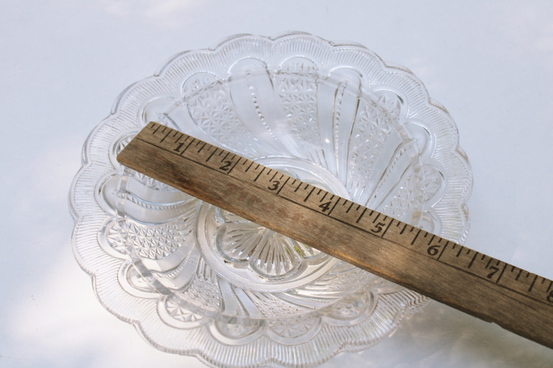 photo of McKee Doric feather pattern pressed glass butter dish, round butter dish plate w/ dome cover #7