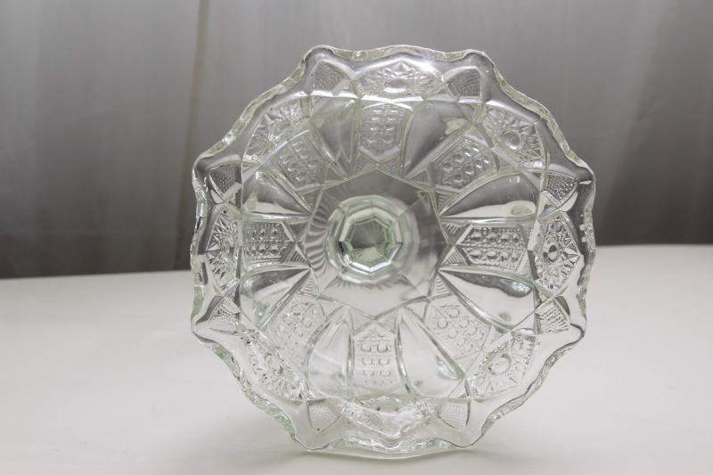 photo of McKee Quintec sunburst pattern crystal clear pressed glass compote, early 1900s vintage #4