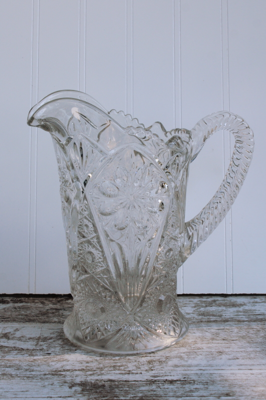 photo of McKee rock crystal flower pattern pressed glass pitcher, clear depression glass #1