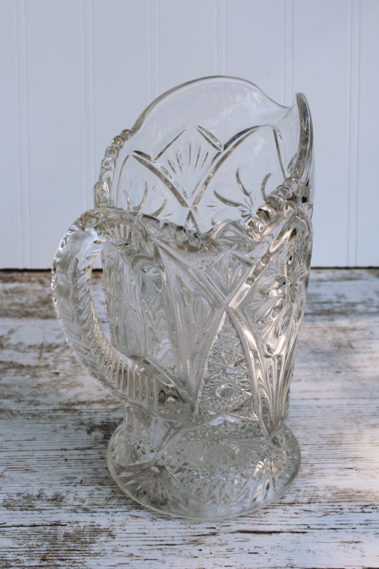 photo of McKee rock crystal flower pattern pressed glass pitcher, clear depression glass #3