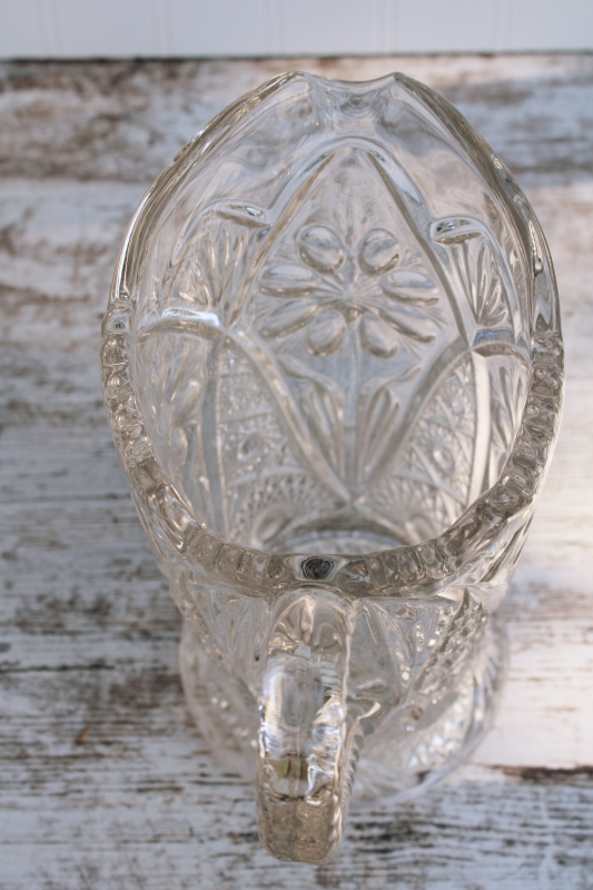 photo of McKee rock crystal flower pattern pressed glass pitcher, clear depression glass #6