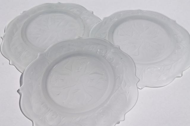 photo of McKee rock crystal frosted clear glass salad plates, vintage depression glass #6