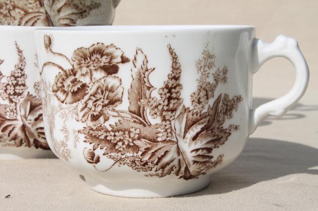 photo of Meakin - Essex antique brown transferware ironstone china mug cups poppies & wildflowers #2