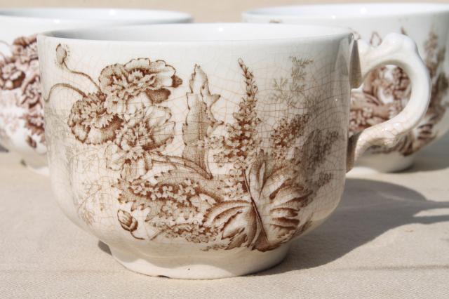 photo of Meakin - Essex antique brown transferware ironstone china mug cups poppies & wildflowers #4