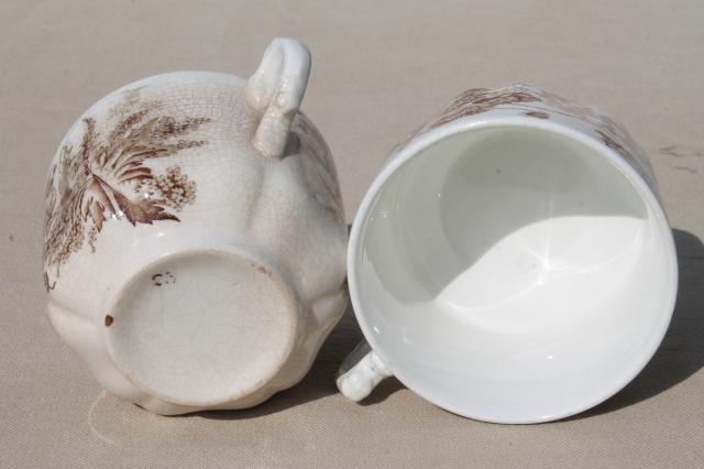 photo of Meakin - Essex antique brown transferware ironstone china mug cups poppies & wildflowers #6