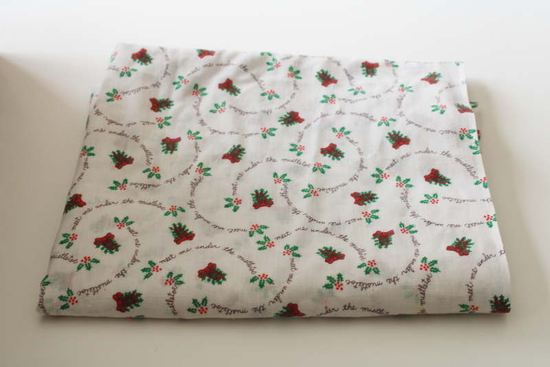 photo of Meet Me Under The Mistletoe tiny bows & holly print vintage Christmas fabric poly cotton blend  #1