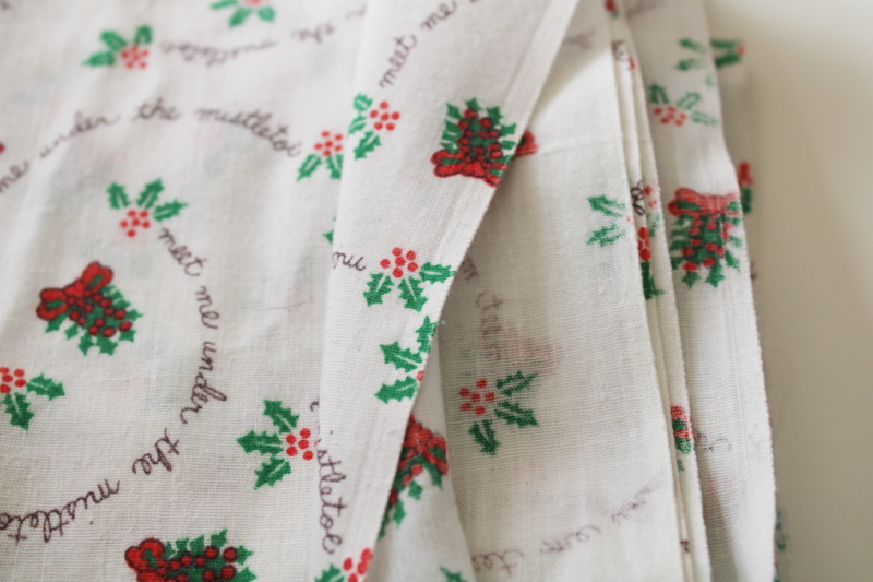 photo of Meet Me Under The Mistletoe tiny bows & holly print vintage Christmas fabric poly cotton blend #2
