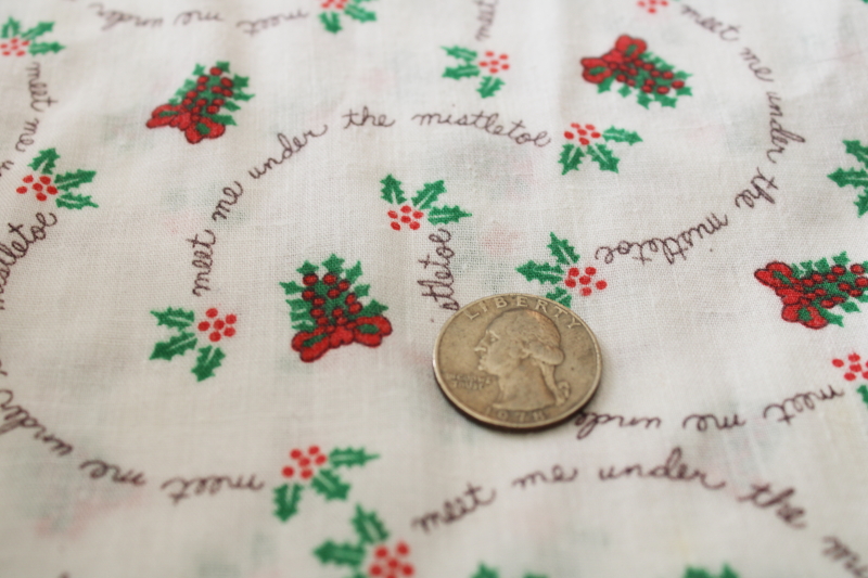 photo of Meet Me Under The Mistletoe tiny bows & holly print vintage Christmas fabric poly cotton blend #3