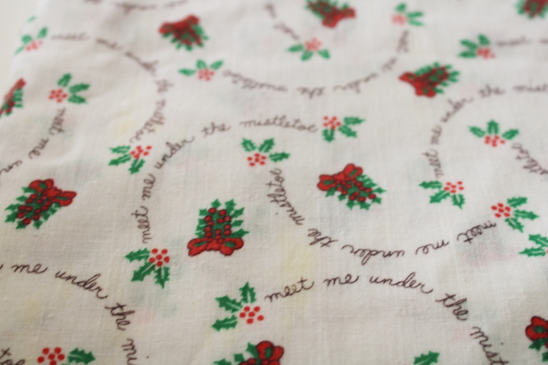 photo of Meet Me Under The Mistletoe tiny bows & holly print vintage Christmas fabric poly cotton blend #4