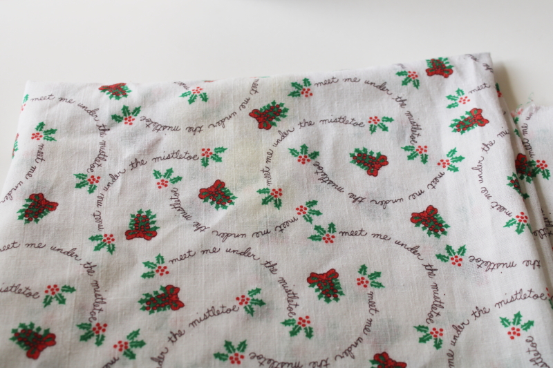photo of Meet Me Under The Mistletoe tiny bows & holly print vintage Christmas fabric poly cotton blend #5