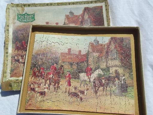 photo of Meet at the Manor horses riders foxhound hunt vintage wood jigsaw puzzle #1