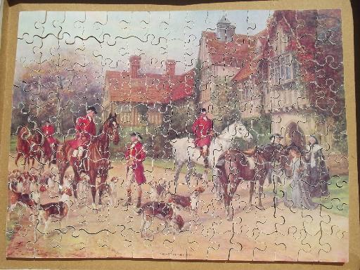 photo of Meet at the Manor horses riders foxhound hunt vintage wood jigsaw puzzle #2