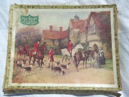 photo of Meet at the Manor horses riders foxhound hunt vintage wood jigsaw puzzle #4