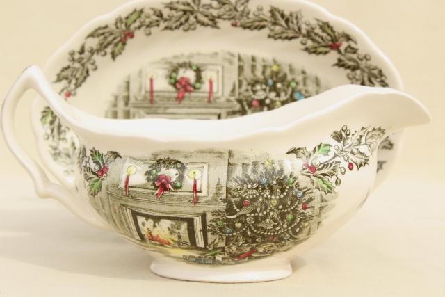 photo of Merry Christmas Johnson Brothers china, vintage gravy boat & under plate #2