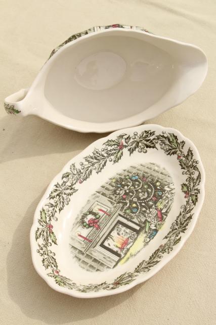 photo of Merry Christmas Johnson Brothers china, vintage gravy boat & under plate #5