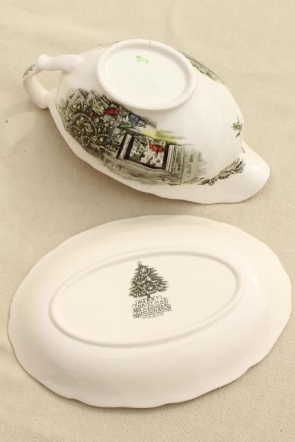 photo of Merry Christmas Johnson Brothers china, vintage gravy boat & under plate #6