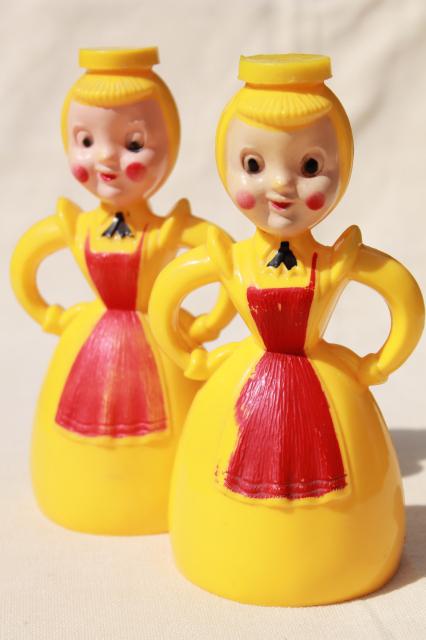 photo of Merry Maid vintage plastic laundry sprinkler, yellow & red girls pair of maids #1