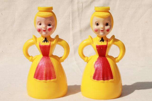 photo of Merry Maid vintage plastic laundry sprinkler, yellow & red girls pair of maids #5