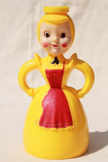 photo of Merry Maid vintage plastic laundry sprinkler, yellow & red girls pair of maids #6