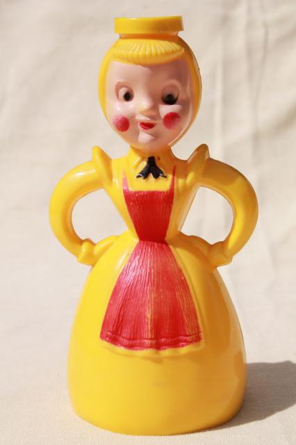 photo of Merry Maid vintage plastic laundry sprinkler, yellow & red girls pair of maids #8