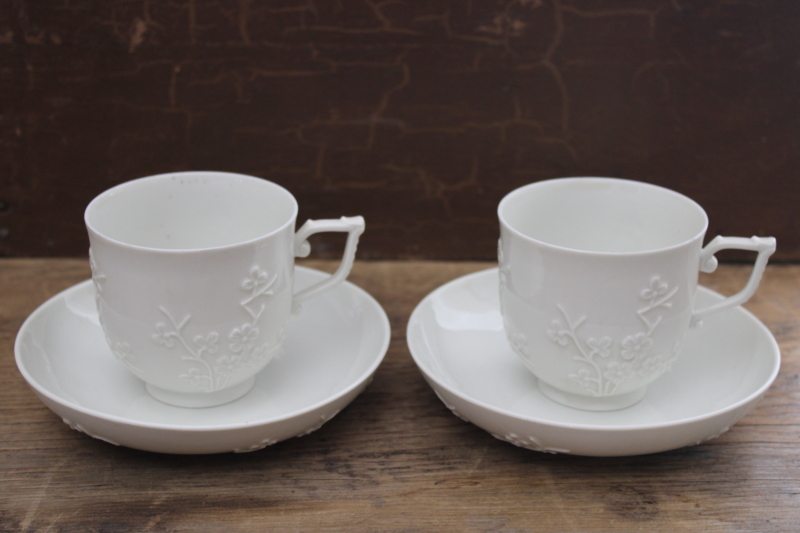 photo of Met reproduction antique Meissen blanc de chine cherry blossom cups & saucers Limoges #1