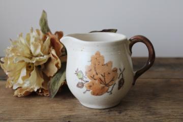 catalog photo of Metlox PoppyTrail Woodland autumn leaves pattern cream pitcher, MCM vintage pottery dinnerware 