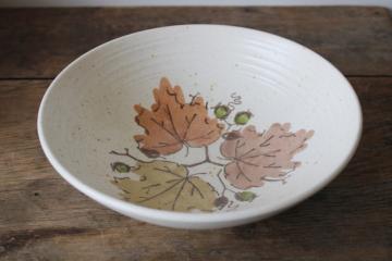 catalog photo of Metlox PoppyTrail Woodland autumn leaves pattern serving bowl, MCM vintage pottery dinnerware 