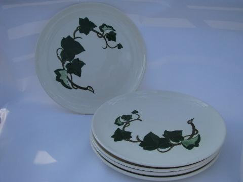 photo of Metlox Poppytrail pottery dinnerware, vintage California Ivy dinner plates lot #1