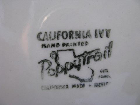 photo of Metlox Poppytrail pottery dinnerware, vintage California Ivy serving pieces lot #7