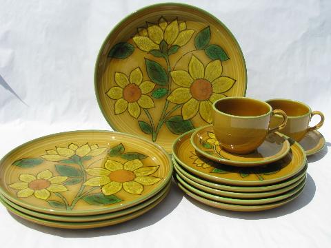 photo of Metlox Poppytrail vintage pottery dinnerware, gold Dahlia sunflowers #1