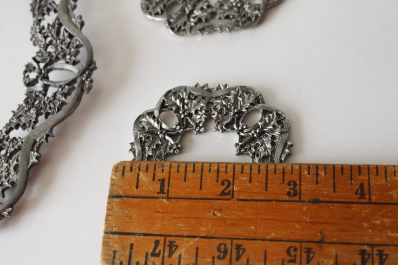 photo of Metzke pewter Christmas holly pattern jar toppers & large round trivet, 1990s vintage #7