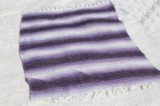 photo of Mexican Indian blanket rug, old Mexico souvenir, striped purple serape  #1