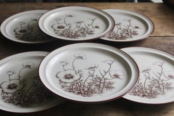 catalog photo of Mexican Poppy Desert Flowers Noritake stoneware dinner plates, 70s vintage brown floral 