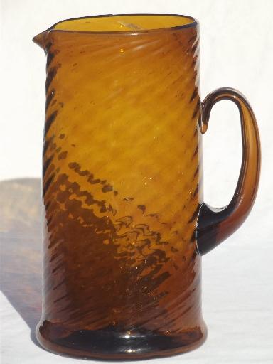 photo of Mexican amber glass pitcher, large hand-blown glass pitcher for beer, margaritas #1