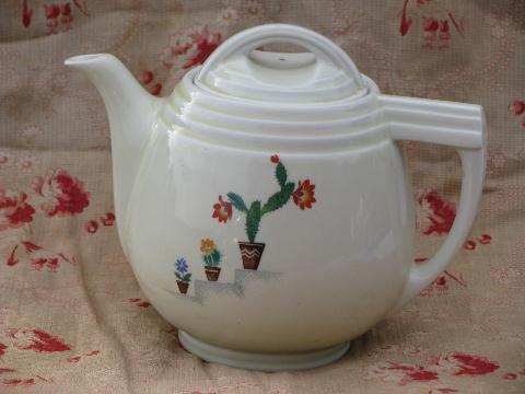 photo of Mexican cactus pattern Dripolator coffee pot, 1940s vintage Hall china #1