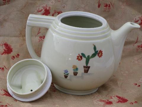 photo of Mexican cactus pattern Dripolator coffee pot, 1940s vintage Hall china #3