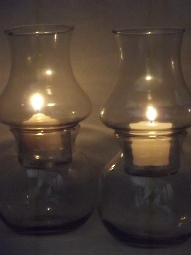 photo of Mexican glass hurricane shade candle lamps w/ glass globe vase bases #8