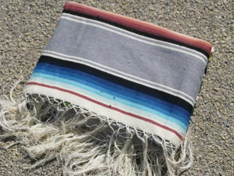 photo of Mexican serape stripes, vintage Indian blanket rug, souvenir of Mexico #4