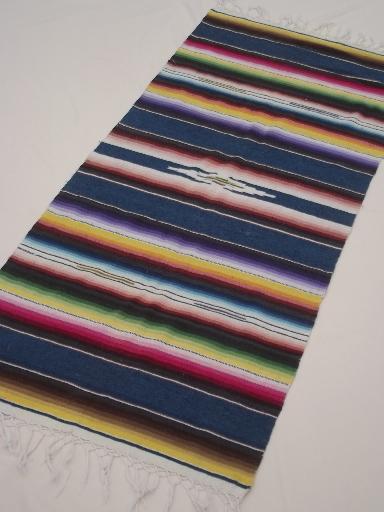 photo of Mexican serape stripes, vintage  Indian blanket runner / rug, souvenir of Mexico #1