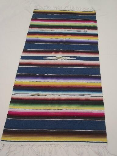 photo of Mexican serape stripes, vintage  Indian blanket runner / rug, souvenir of Mexico #2