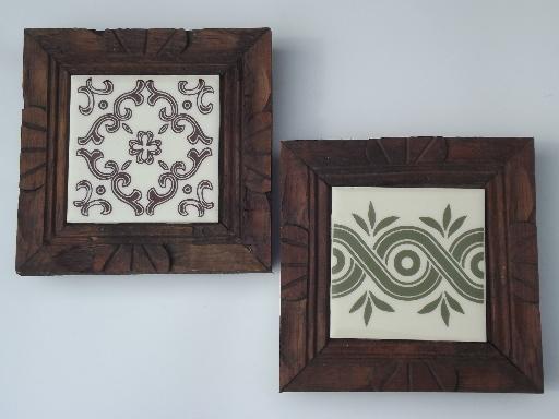 photo of Mexican tile trivets, carved wood w/ Monterrey Mexico handpainted tiles #1