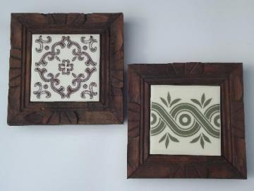 catalog photo of Mexican tile trivets, carved wood w/ Monterrey Mexico handpainted tiles