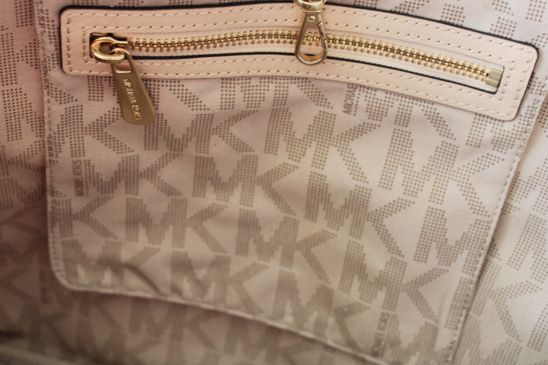 photo of Michael Kors signature monogram print white bag, large purse or tote w/ brass tag  #2