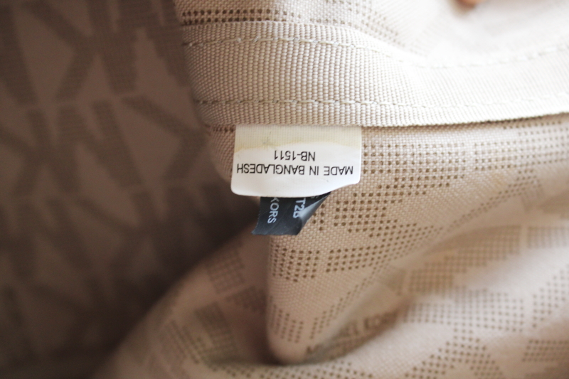 photo of Michael Kors signature monogram print white bag, large purse or tote w/ brass tag  #3