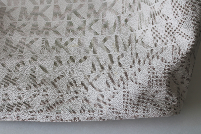 photo of Michael Kors signature monogram print white bag, large purse or tote w/ brass tag  #7