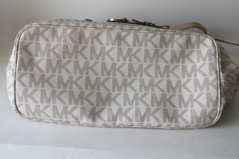 photo of Michael Kors signature monogram print white bag, large purse or tote w/ brass tag  #8