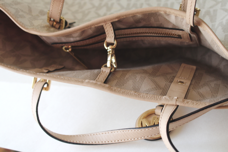 photo of Michael Kors signature monogram print white bag, large purse or tote w/ brass tag  #10