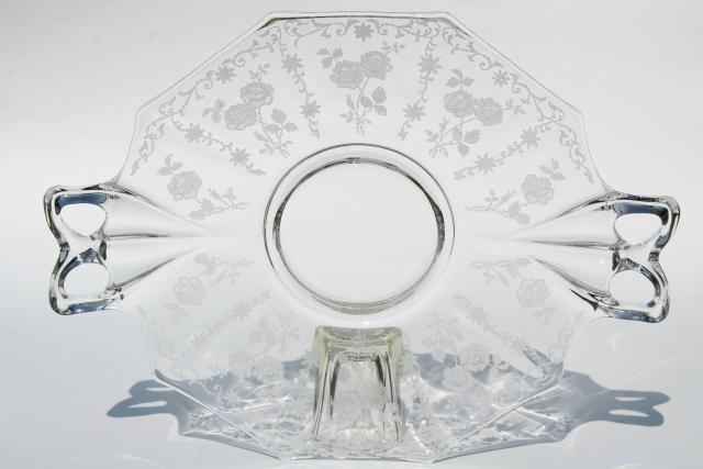 photo of Midnight Rose Fostoria etched glass, vintage cake plate, small serving tray w/ handles #1