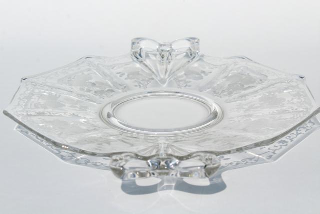 photo of Midnight Rose Fostoria etched glass, vintage cake plate, small serving tray w/ handles #3