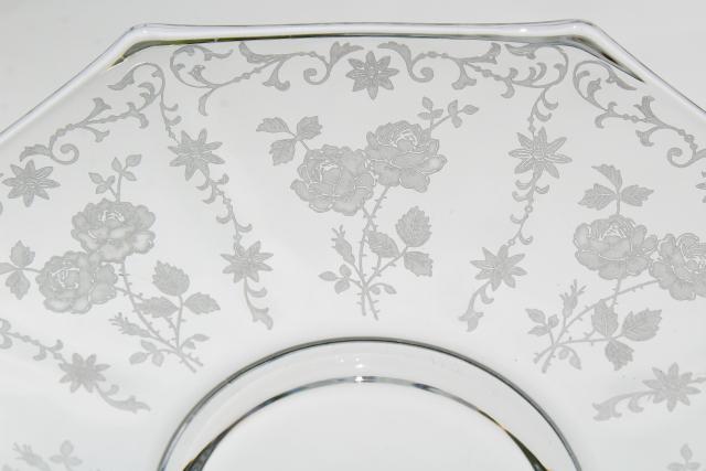 photo of Midnight Rose Fostoria etched glass, vintage cake plate, small serving tray w/ handles #4